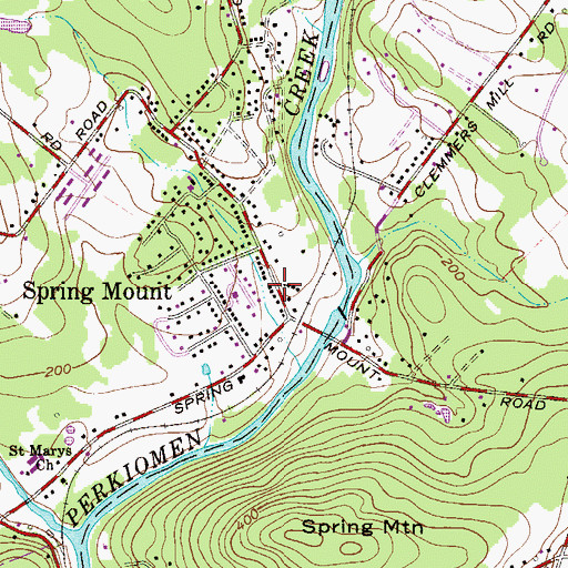 Topographic Map of Spring Mount Post Office, PA