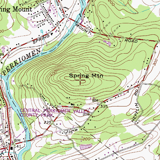 Topographic Map of Spring Mount Ski Area, PA