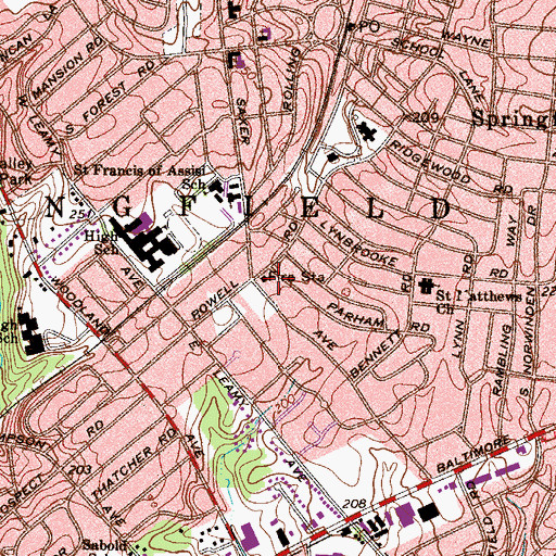 Topographic Map of Springfield Fire Company Station 44, PA