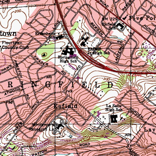 Topographic Map of Springfield Free Library, PA