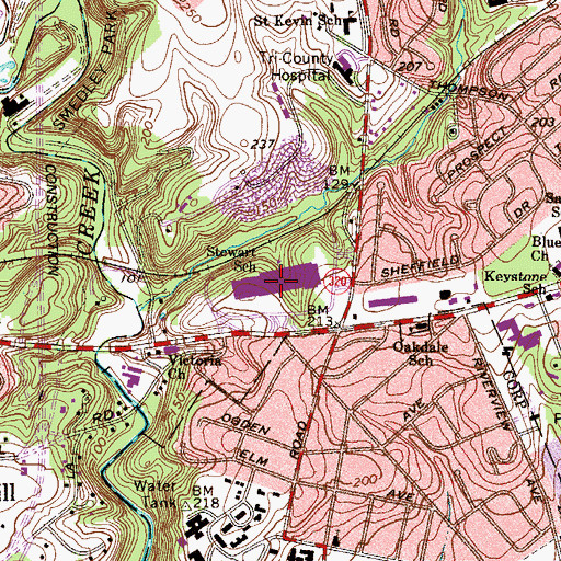 Topographic Map of Springfield Mall Shopping Center, PA
