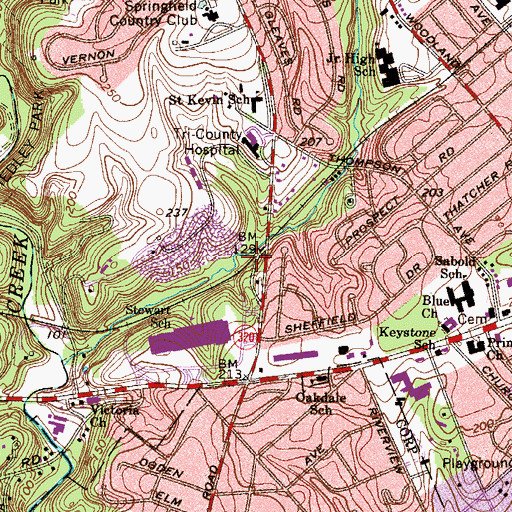 Topographic Map of Springfield Mall Station, PA