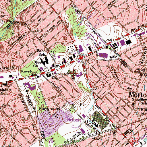 Topographic Map of Springfield Park Shopping Center, PA