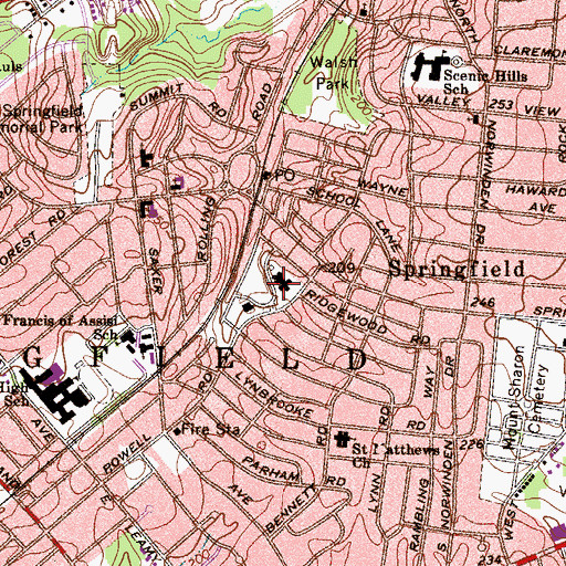 Topographic Map of Springfield Township Building, PA