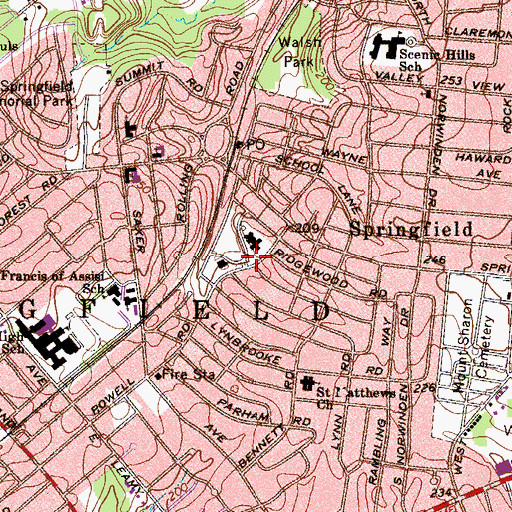 Topographic Map of Springfield Township Police Department, PA