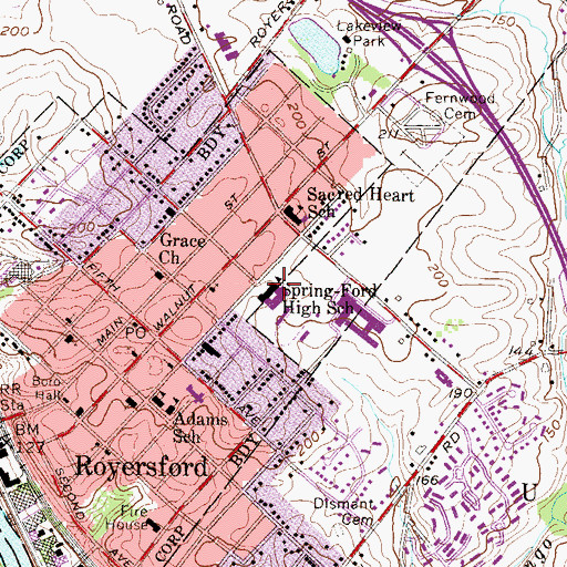 Topographic Map of Spring-Ford Middle School, PA