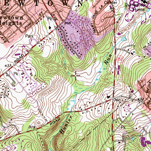 Topographic Map of Springton Pointe Woods, PA
