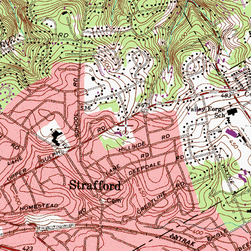 Topographic Map of Strafford Park, PA