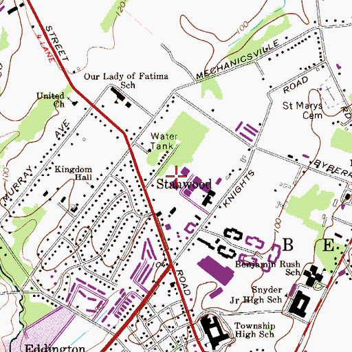 Topographic Map of Street Road Shopping Center, PA