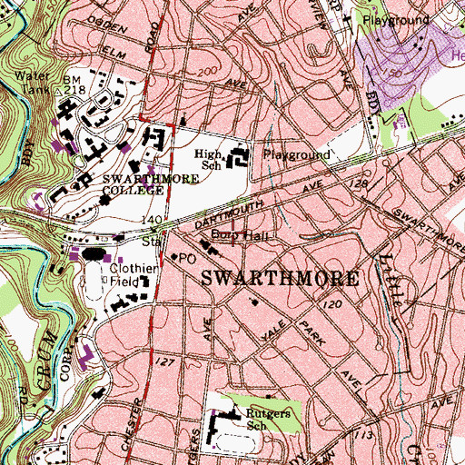 Topographic Map of Swarthmore Borough Hall, PA