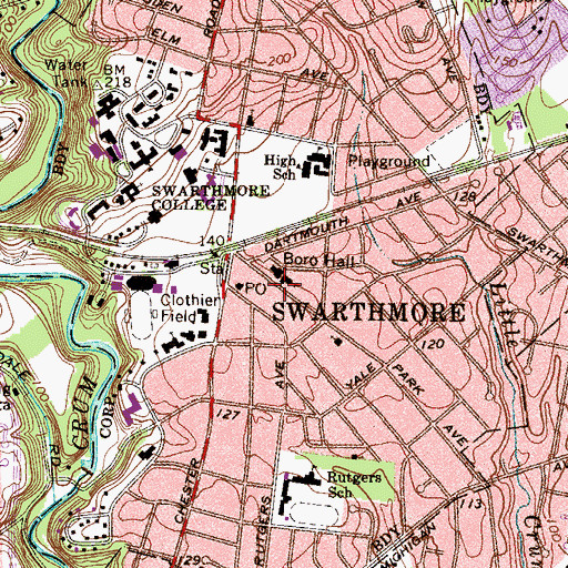 Topographic Map of Swarthmore Library, PA