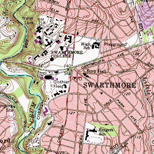 Topographic Map of Swarthmore Post Office, PA