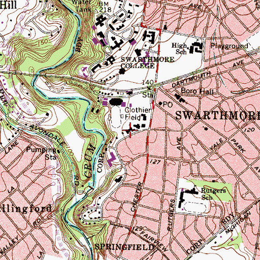 Topographic Map of Swarthmore Presbyterian Church, PA