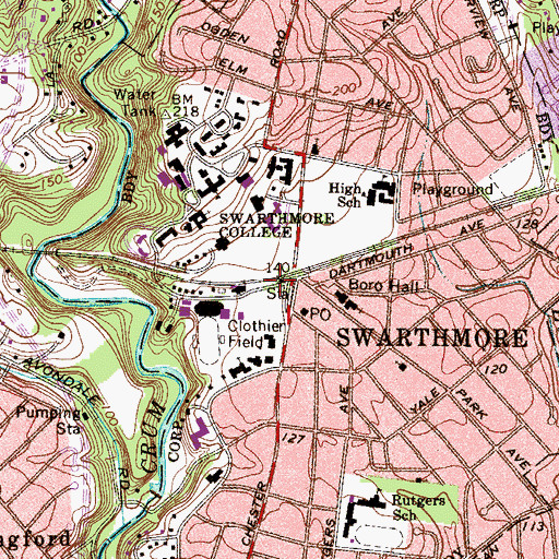 Topographic Map of Swarthmore Station, PA