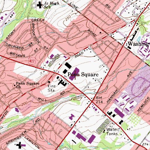 Topographic Map of Swede Square Shopping Center, PA
