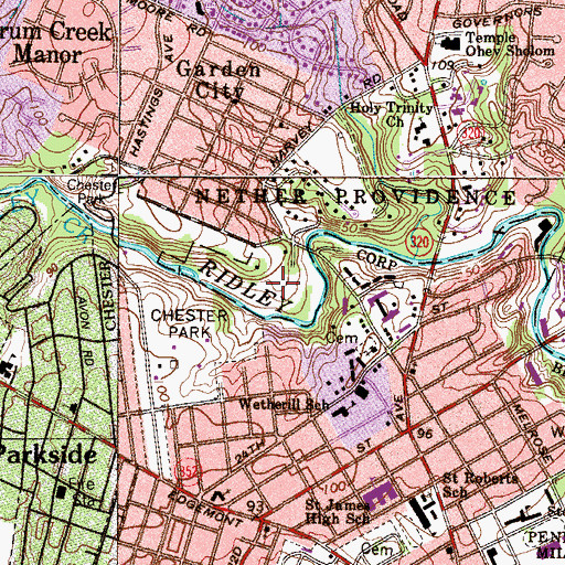 Topographic Map of Taylor Arboretum, PA