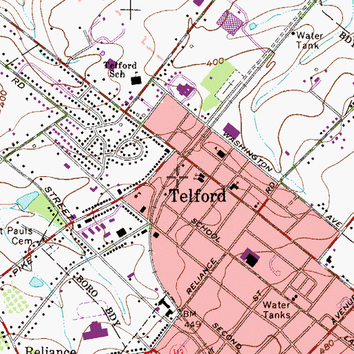 Topographic Map of Telford Borough Hall, PA