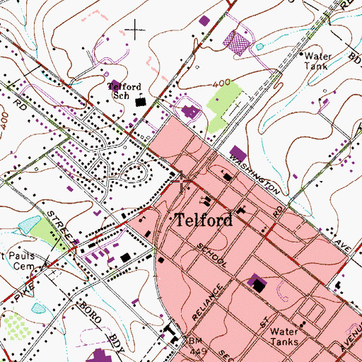 Topographic Map of Telford Borough Police Station, PA