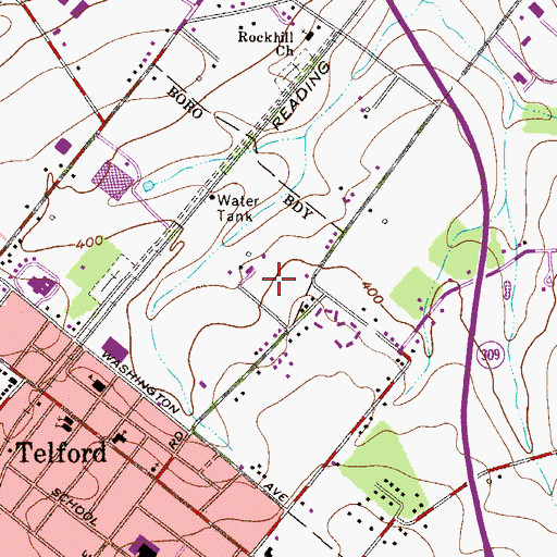 Topographic Map of Telford Commons, PA