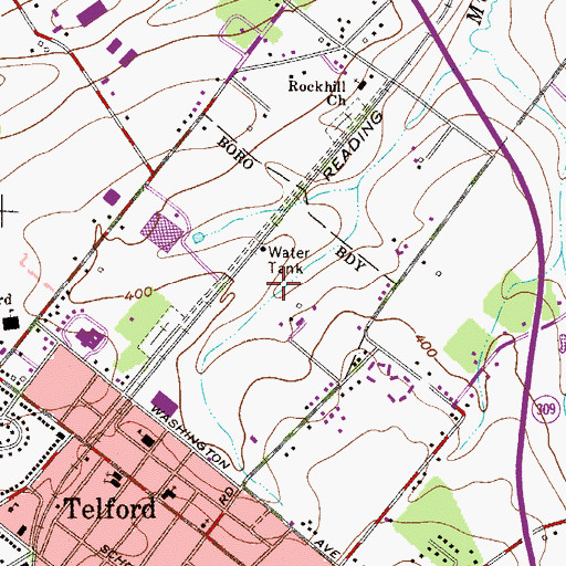 Topographic Map of Telford Hills, PA