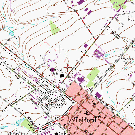 Topographic Map of Telford Park, PA