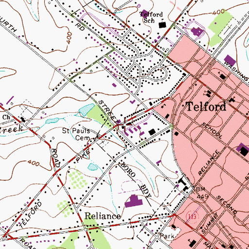 Topographic Map of Telford Volunteer Fire Company Station 75, PA