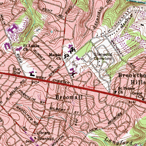 Topographic Map of Temple Sholom of Broomall, PA
