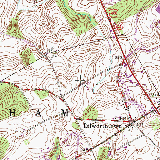 Topographic Map of The Knolls of Birmingham, PA