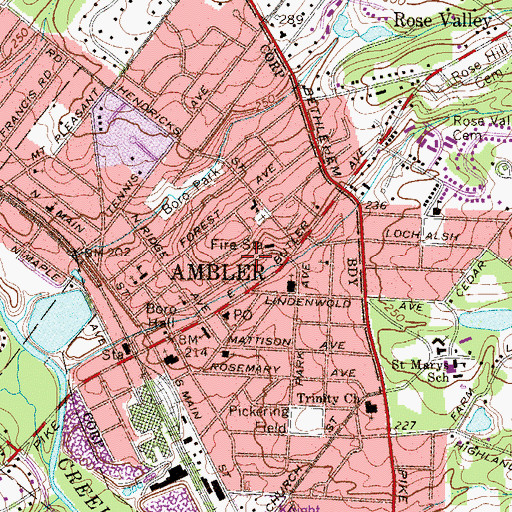 Topographic Map of Wissahickon Valley Public Library, PA