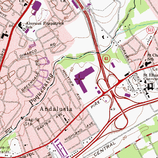 Topographic Map of Woodhaven Mall Shopping Center, PA