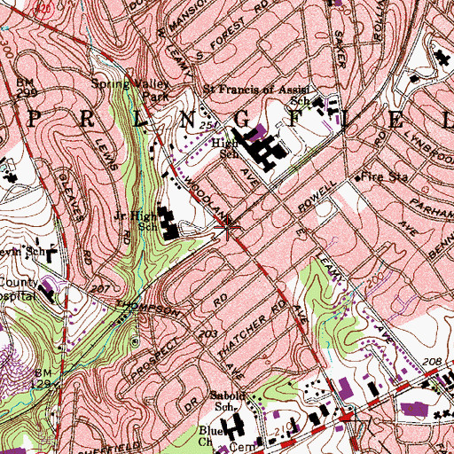 Topographic Map of Woodland Avenue Station, PA
