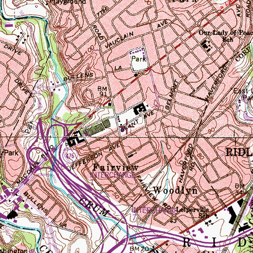 Topographic Map of Woodlyn Volunteer Fire Company Station 67, PA