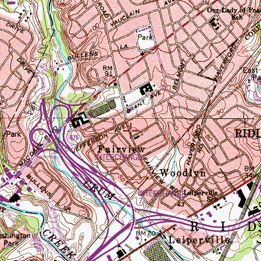 Topographic Map of Woodlyn Police Department, PA