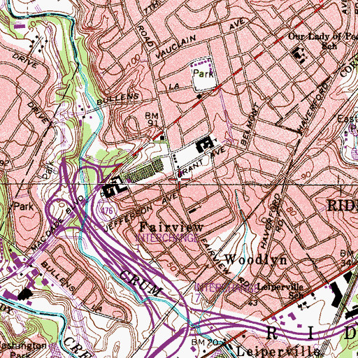 Topographic Map of Woodlyn Post Office, PA