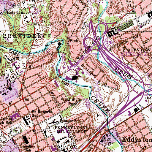 Topographic Map of Woodlyn Shopping Center, PA