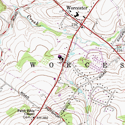 Topographic Map of Worcester Fire Company Station 83, PA