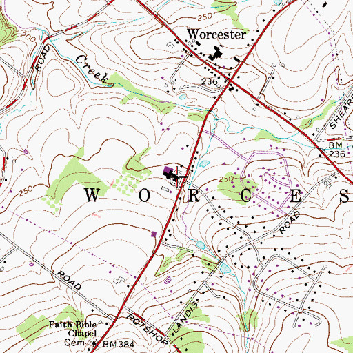 Topographic Map of Worcester Township Hall, PA