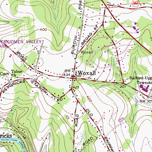 Topographic Map of Woxall Post Office, PA
