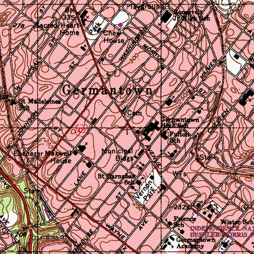 Topographic Map of Wyck Museum, PA