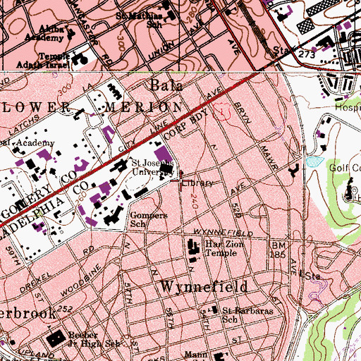 Topographic Map of Wynnefield Branch Library Free Library of Philadelphia, PA