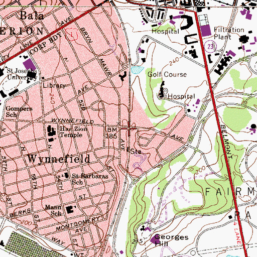Topographic Map of Wynnefield Station, PA