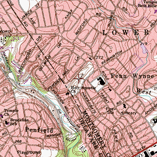 Topographic Map of Wynnewood Valley Park, PA