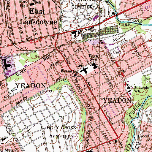 Topographic Map of Yeadon Borough Hall, PA