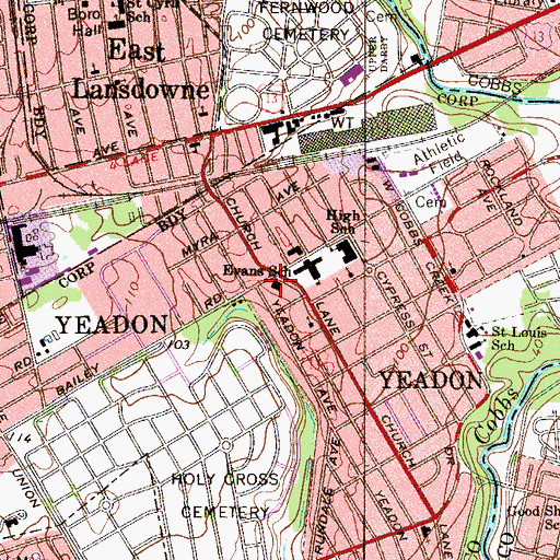 Topographic Map of Yeadon Fire Company Station 16, PA