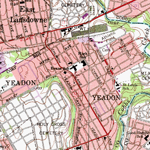 Topographic Map of Yeadon Library, PA