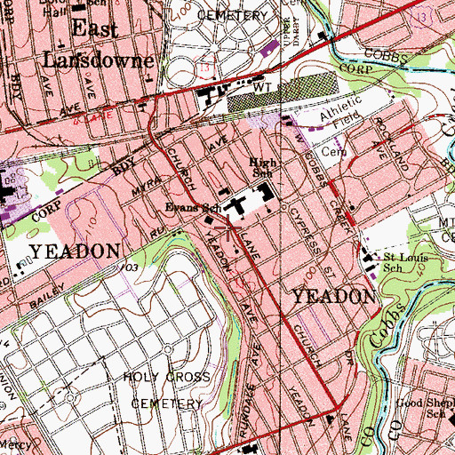 Topographic Map of Yeadon Police Department, PA