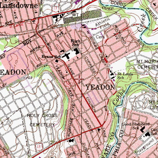 Topographic Map of Yeadon Post Office, PA