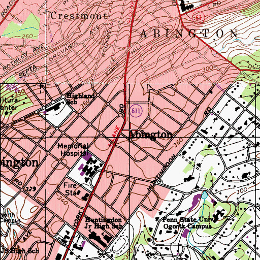 Topographic Map of York Road Shopping Center, PA