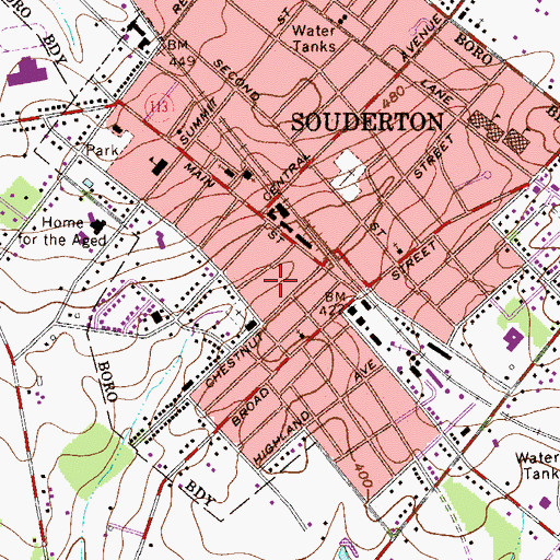 Topographic Map of Zwingli Reformed United Church of Christ, PA
