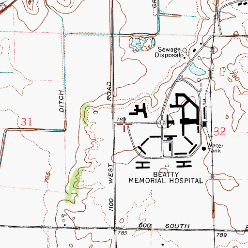 Topographic Map of Westville Correctional Facility, IN